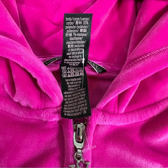 Victoria Secret Womens Full Zip Vibrant Pink Velour Hoodie XL Crop Short - Picture 7 of 10